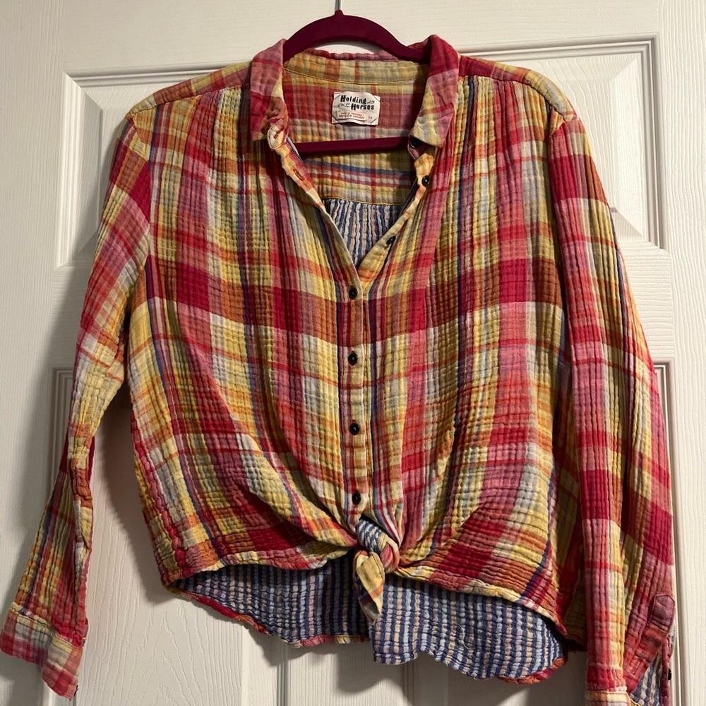 HOLDING HORSES Vibrant Plaid Button-Up